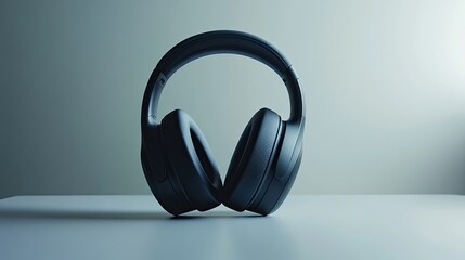 A high-quality pair of headphones resting on a desk with an empty background for product branding