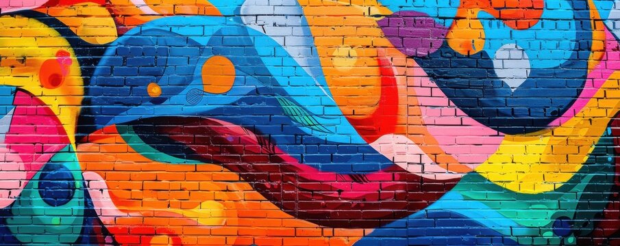Vibrant street art mural on a brick wall, 4K hyperrealistic photo