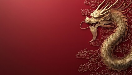 Fototapeta premium Intricate red dragon relief against a solid red background showcasing traditional Chinese artistry and symbolism
