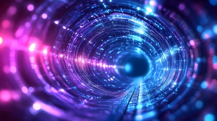 Obraz premium Blue and violet fractal tunnel. Big data, abstract glowing background