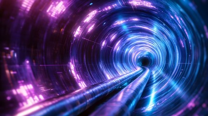 Obraz premium Blue and violet fractal tunnel. Big data, abstract glowing background