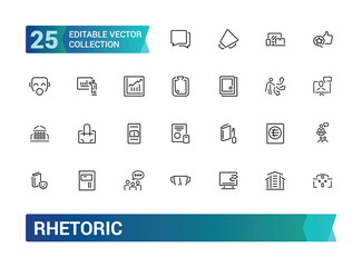 Rhetoric icons set outline vector. Related to Language, spoken, audience, audio and more. Outline vector icon. Outline icon collection. Editable stroke.