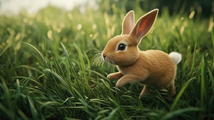Fototapeta premium A playful bunny hopping through a field of tall grass