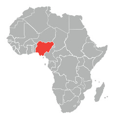 Map of Nigeria in Africa on white background