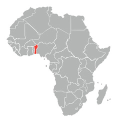 Map of Benin in Africa on white background