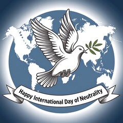 Peace Dove Carrying Olive Branch on World Map for International Day of Neutrality