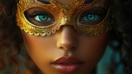 Brazilian woman with a carnival mask, looking mysterious