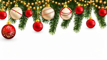 Christmas tree branches border garland on transparent background