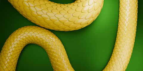 Chinese New Year banner template with a snake on green background. 3d render.