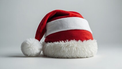 A red Santa hat with a white pompom, Christmas, Holidays, isolated, white background, Generative AI