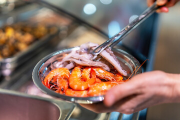 Fresh Seafood Selection at a Bustling Market Display