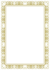 Golden vintage frame A4 size with classic ornament in art deco style. Version 6. Vector illustration