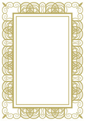 Golden vintage frame A4 size with classic ornament in art deco style. Version 8. Vector illustration