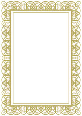 Golden vintage frame A4 size with classic ornament in art deco style. Version 9. Vector illustration