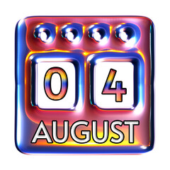 4 August calendar icon for date and event concept