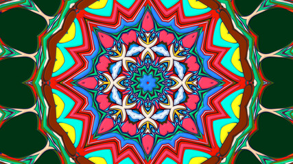 Abstract colorful psychedelic mandala kaleidoscope background pattern for a summer music festival