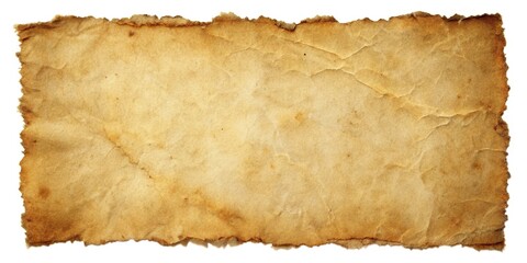 Distressed parchment-style paper with a worn and torn appearance, distressed paper, crinkled paper, vintage look, worn edges