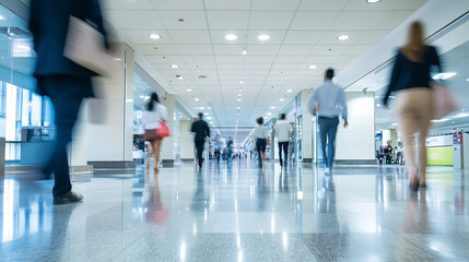 Abstract blur image of Business people walking at modern hallway with bokeh for background usage

