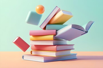 Fototapeta premium 3D Illustration of a Stack of Colorful Books on a Table