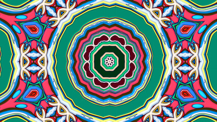 Abstract colorful psychedelic mandala kaleidoscope background pattern for a summer music festival