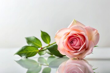 Floral design featuring a blossoming rose on a white background