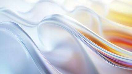 Obraz premium Abstract liquid glass holographic iridescent neon curved wave in motion dark background, Abstract blue glass wave background rendered in 3D, featuring a shimmering.
