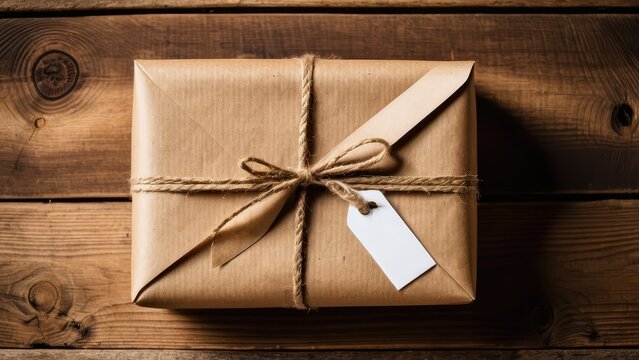 Thoughtfully wrapped gift in kraft paper with a string tie and tag, symbolizing care and attention to detail, perfect for delivery or special occasions.
