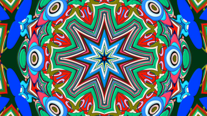 Abstract colorful psychedelic mandala kaleidoscope background pattern for a summer music festival