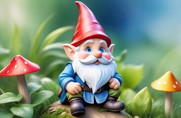 Obraz premium smiling garden gnome in nature setting