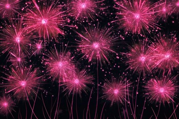 Naklejka premium Pink Fireworks. Festive Illustration of Beautiful Red Fireworks in Happy New Year Celebration