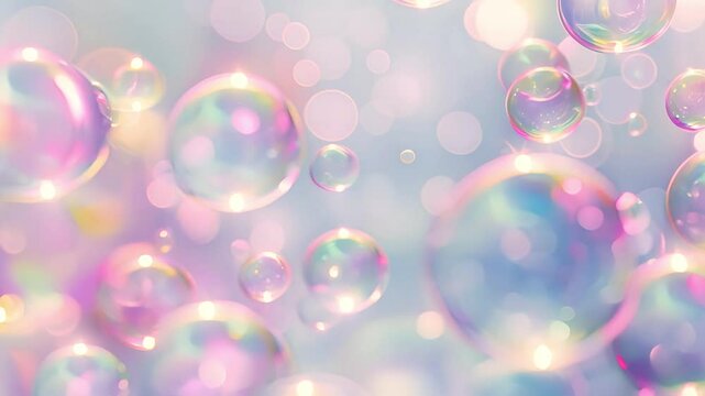 Background with soap bubbles in pastel colors. Soap bubbles move slowly.