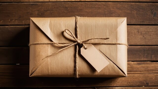 Thoughtfully wrapped gift in kraft paper with a string tie and tag, symbolizing care and attention to detail, perfect for delivery or special occasions.