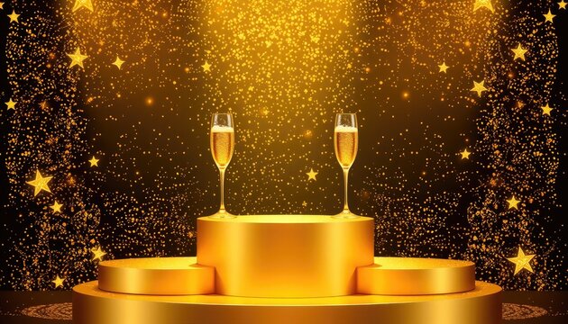Celebration with Champagne and Golden Sparkle