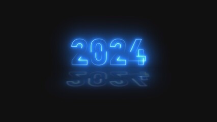 2024 new year on dark background. sky blue laser vintage effect. 3D illustration.