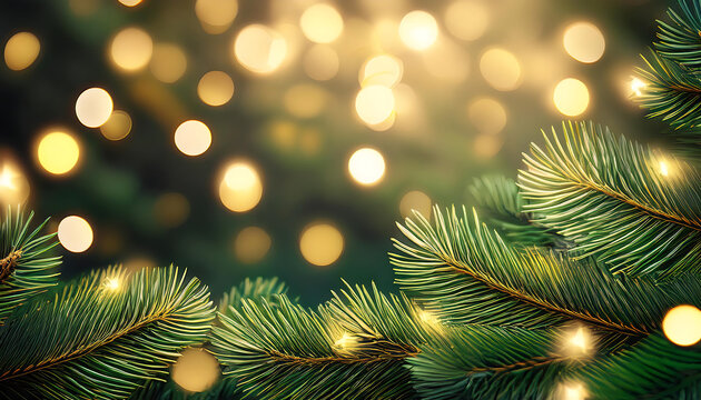 Festive pine branches with golden lights create an elegant abstract background suitable for_1(366)