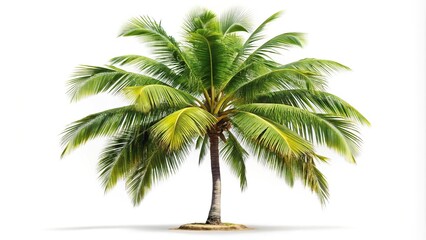 Isolated coconut tree on white background from a forced perspective angle
