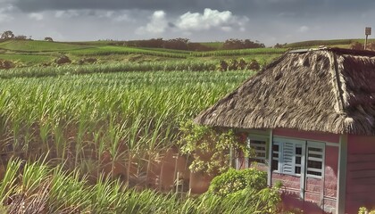 Barbados Countryside with Sugarcane Fields

