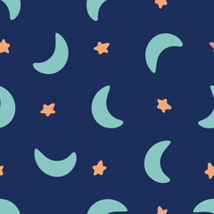 Obraz premium Seamless pattern with stars and moon on night sky