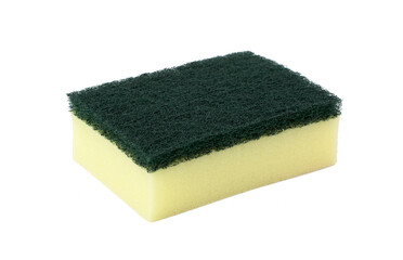 close up of dish washing sponge on white background