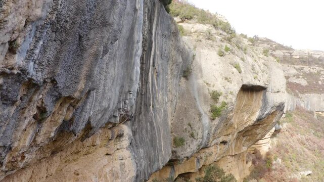 Aerial shot of the rocky, climbable cliffs in the Margalef region, Spain