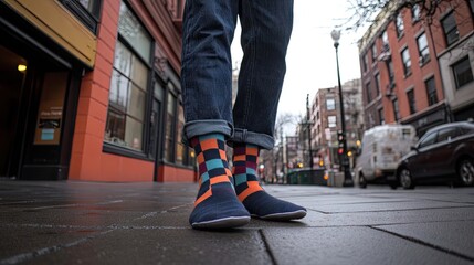 Fototapeta premium Colorful Socks Against Urban Backdrop