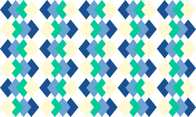 Green beige blue diamond repeat horizontal strip pattern, replete image design for fabric printing, overlap strip horizontal row line