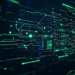 Obraz premium Complex data connections visualized through green digital circuit designs illustration