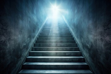 Mysterious misty staircase leading to glowing light