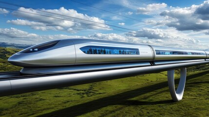 Fototapeta premium Futuristic High-Speed Train in Scenic Landscape