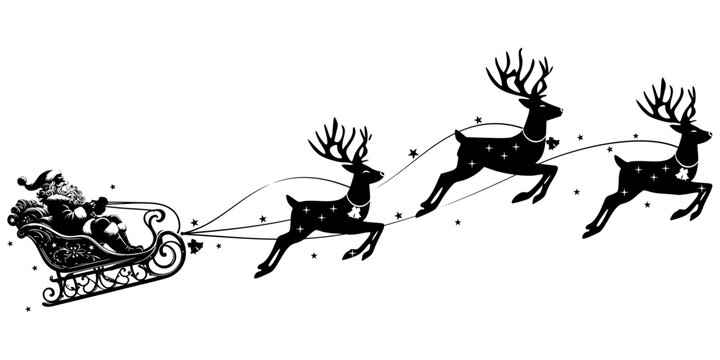 Flying santa claus with sleight and reindeers