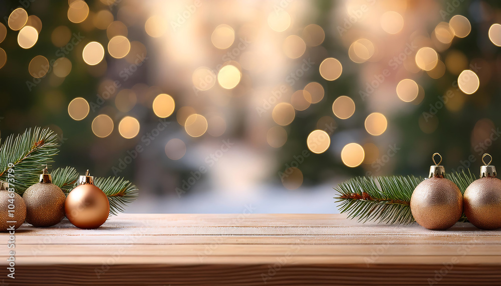 Poster empty wooden ornaments on a christmas bokeh background create a serene winter scene. _1(327)