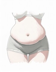 Woman displaying belly fat in underwear, illustrating weight gain, obesity, and unhealthy lifestyle