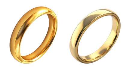 Close-up of a shiny gold ring and platinum wedding band. Perfect for wedding, engagement, and jewelry related themes.
