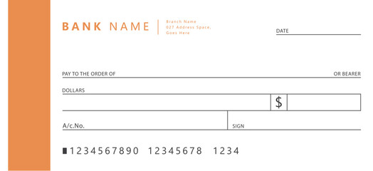 Modern bank cheque checkbook. money draft voucher